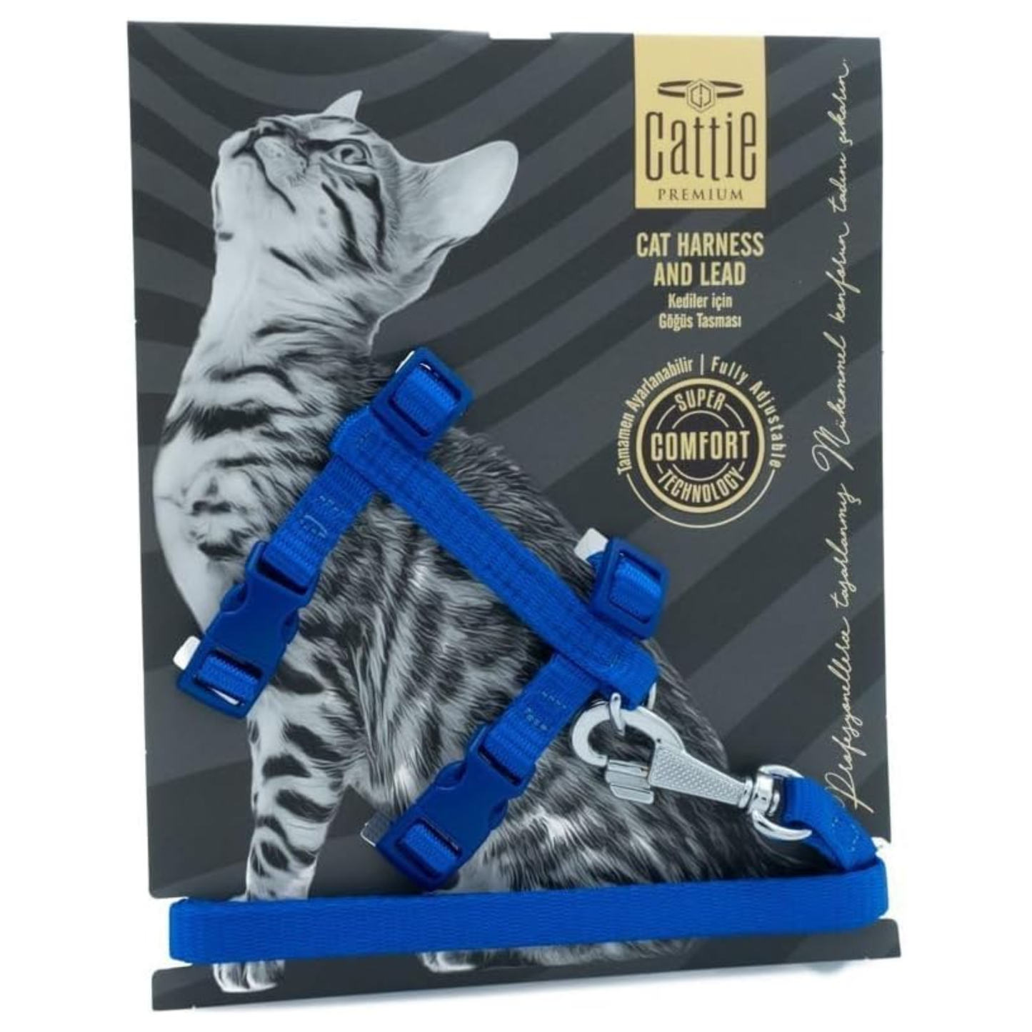 Teo Premium Figured Webbing Cat Harness & Leash Set – Black (25–40 cm)