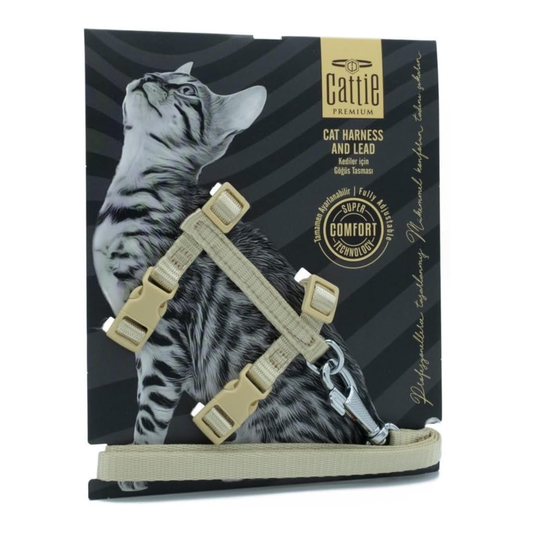 Teo Premium Webbing Cat Harness & Leash Set – Black (25–40 cm)