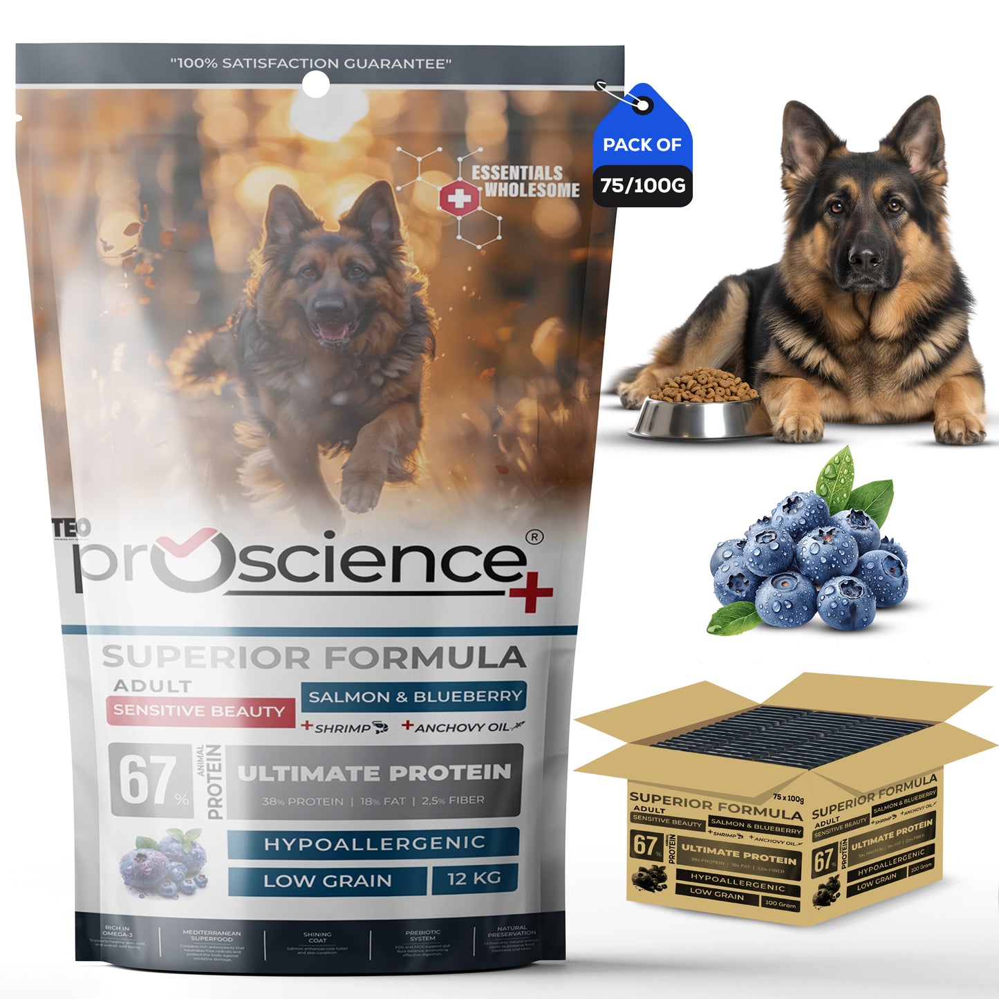 Teo Premium Proscience Mini Puppy Lamb & Blueberry Dog Food 2KG, 78% Animal Protein, Hypoallergenic Low-Grain Formula, DHA & Fish Oil for Brain Development, Healthy Growth for Small Breed Puppies