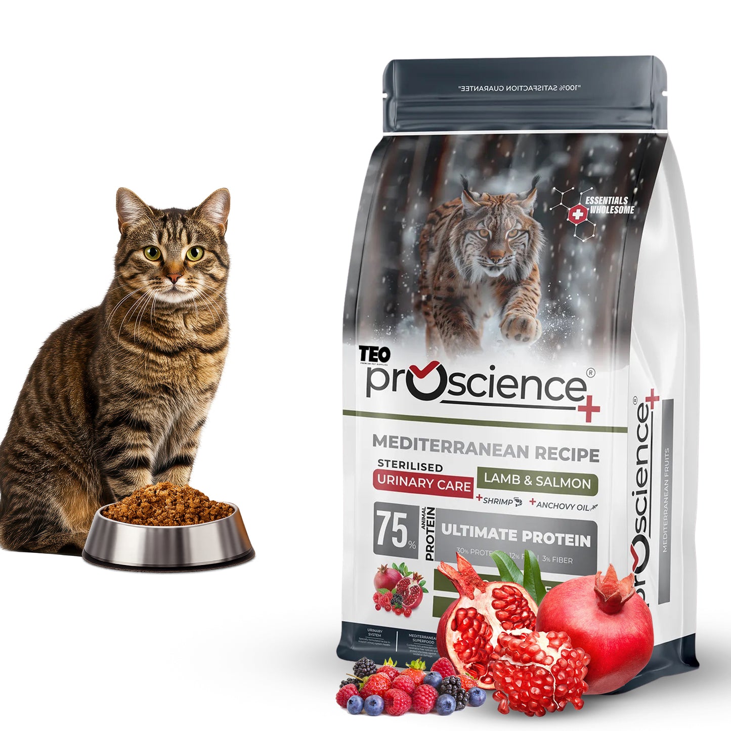 Teo Premium ProScience Mother & Baby Cat Food Mediterranean Recipe With Salmon, Shrimp & Anchovy Oil 87% Animal Protein Hypoallergenic Low-Grain Formula Omega 3 & 6, Taurine, Prebiotics FOS+MOS 1.5KG