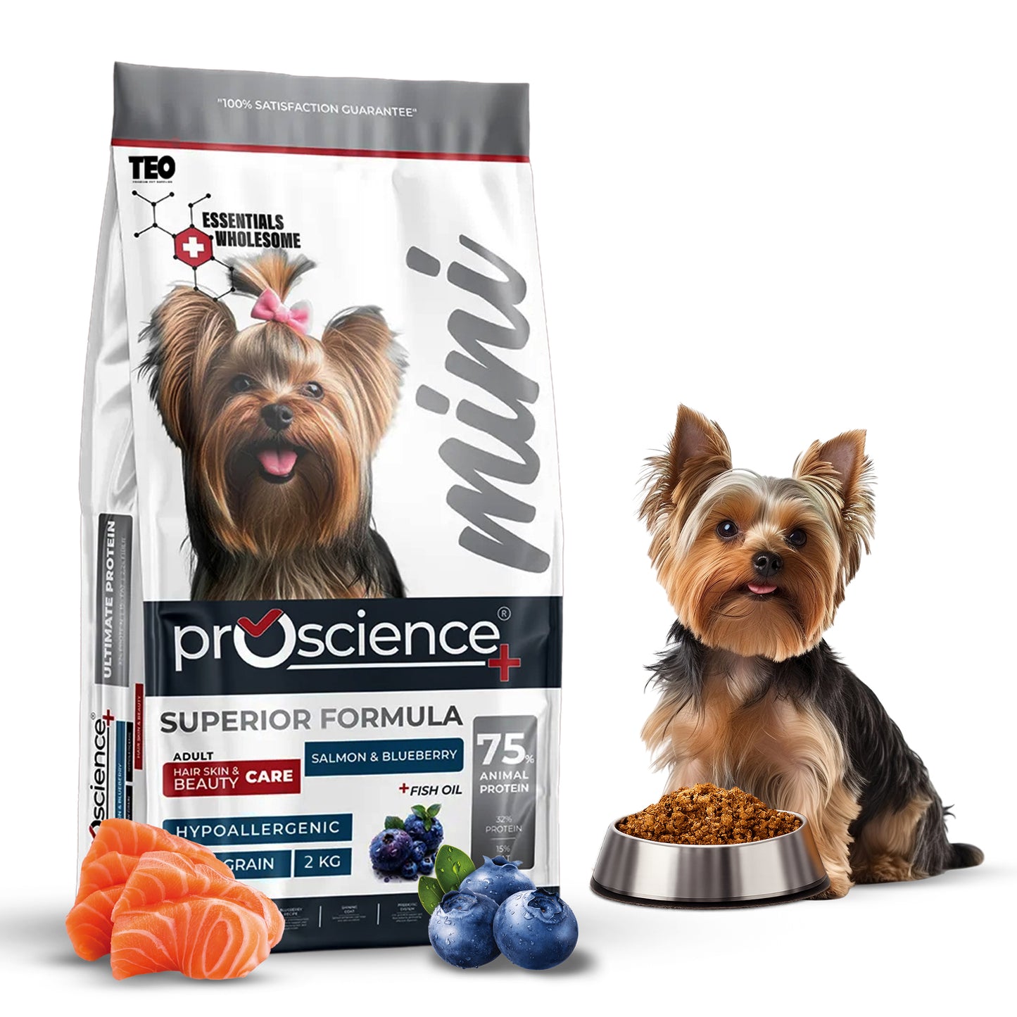 Teo Premium Proscience Mini Puppy Lamb & Blueberry Dog Food 2KG, 78% Animal Protein, Hypoallergenic Low-Grain Formula, DHA & Fish Oil for Brain Development, Healthy Growth for Small Breed Puppies