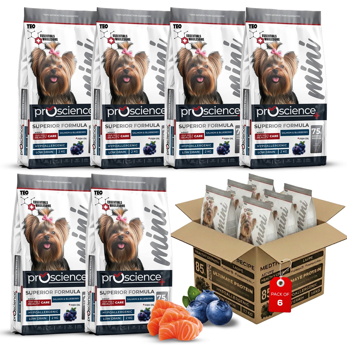 Teo Premium Proscience Mini Puppy Lamb & Blueberry Dog Food 2KG, 78% Animal Protein, Hypoallergenic Low-Grain Formula, DHA & Fish Oil for Brain Development, Healthy Growth for Small Breed Puppies