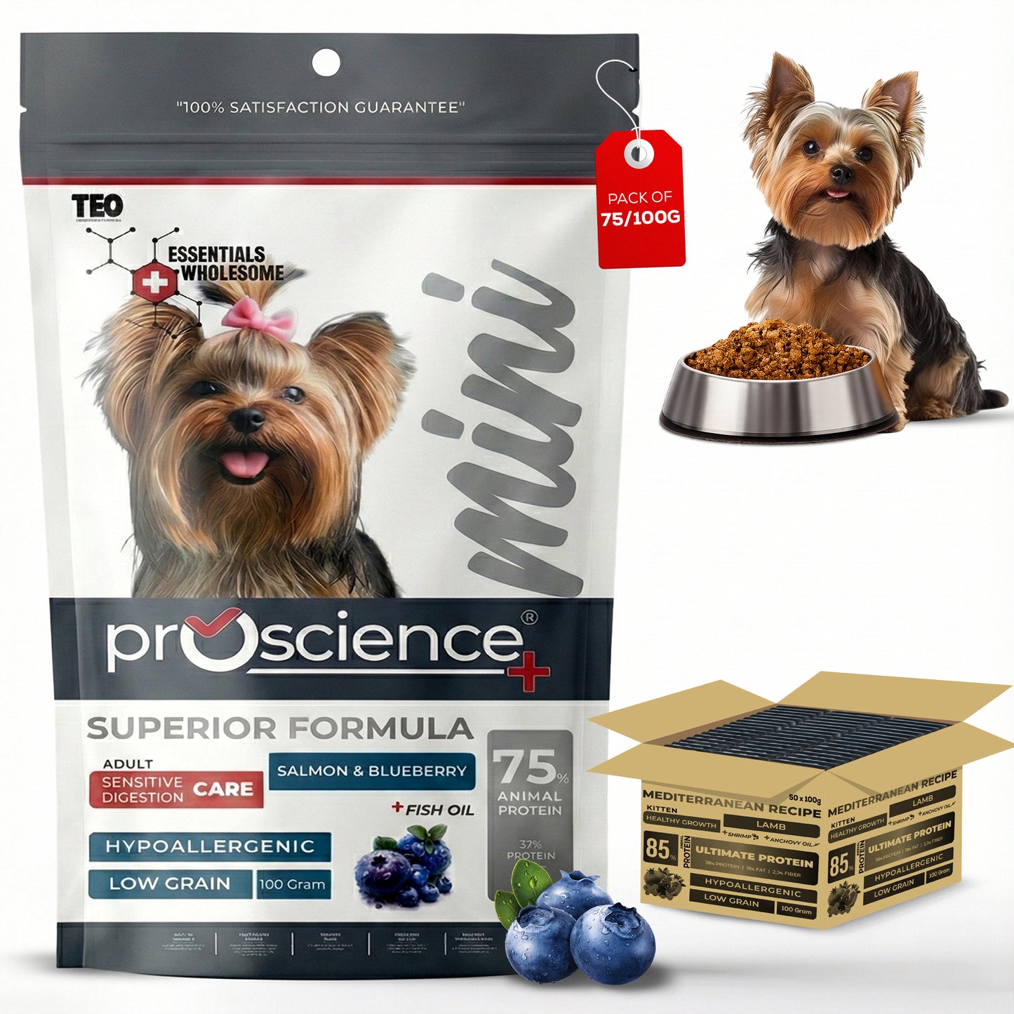 Teo Premium Proscience Mini Puppy Lamb & Blueberry Dog Food 2KG, 78% Animal Protein, Hypoallergenic Low-Grain Formula, DHA & Fish Oil for Brain Development, Healthy Growth for Small Breed Puppies