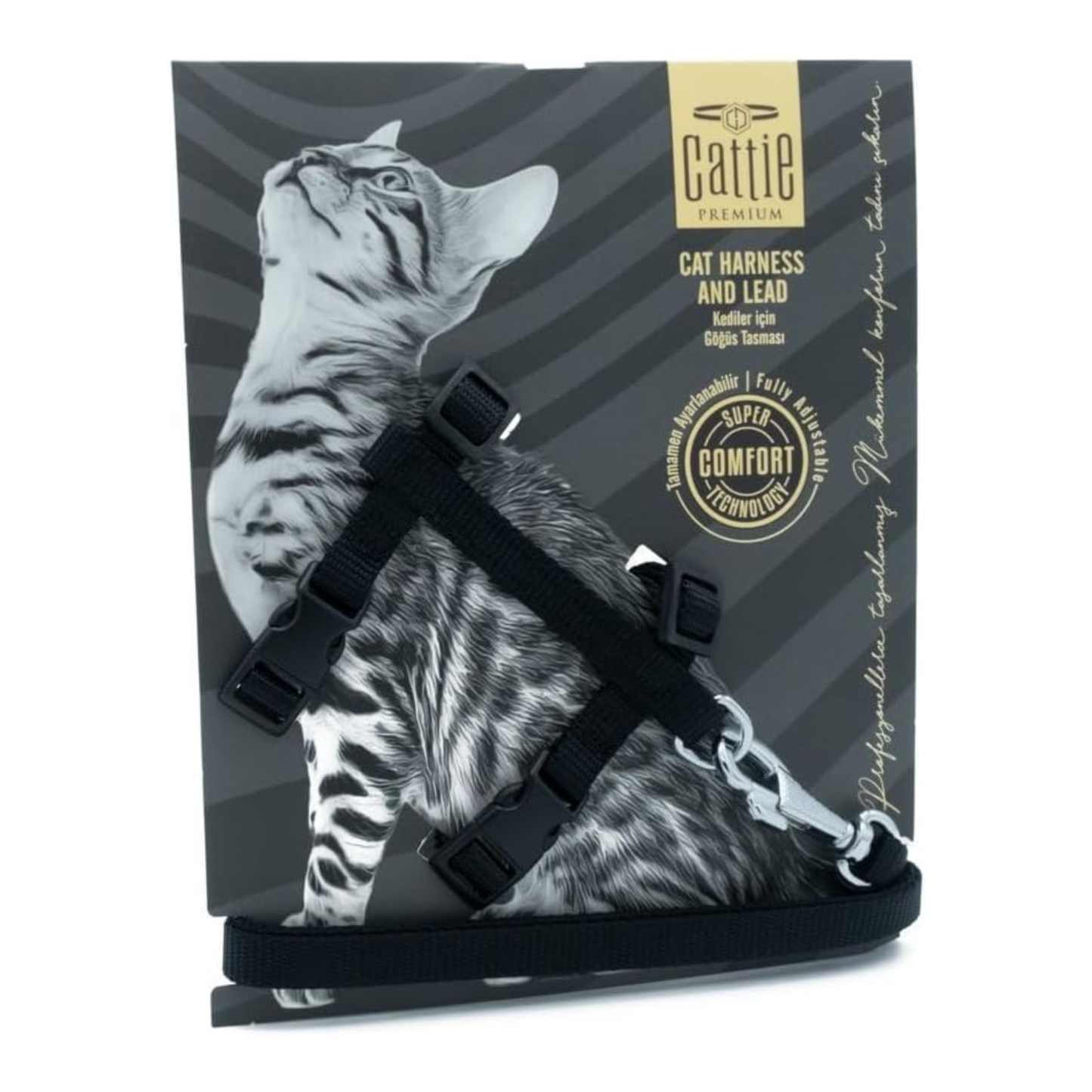 Teo Premium Webbing Cat Harness & Leash Set – Black (25–40 cm)