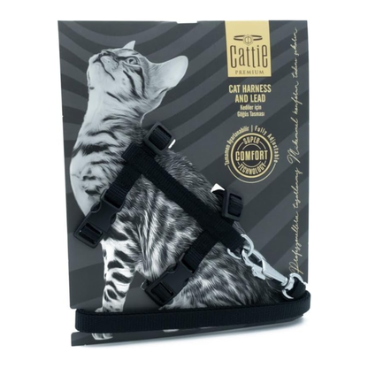 Teo Premium Webbing Cat Harness & Leash Set – Black (25–40 cm)