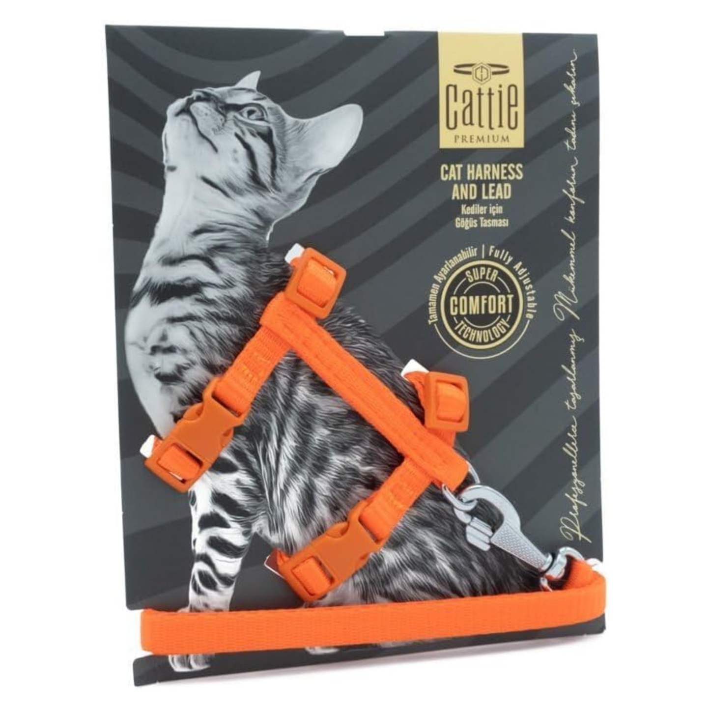Teo Premium Webbing Cat Harness & Leash Set – Black (25–40 cm)