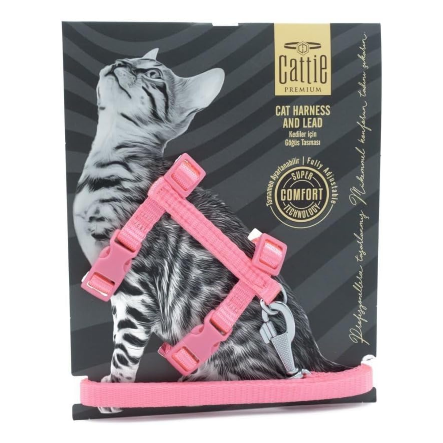 Teo Premium Webbing Cat Harness & Leash Set – Black (25–40 cm)