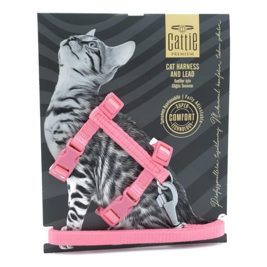 Teo Premium Webbing Cat Harness & Leash Set – Black (25–40 cm)