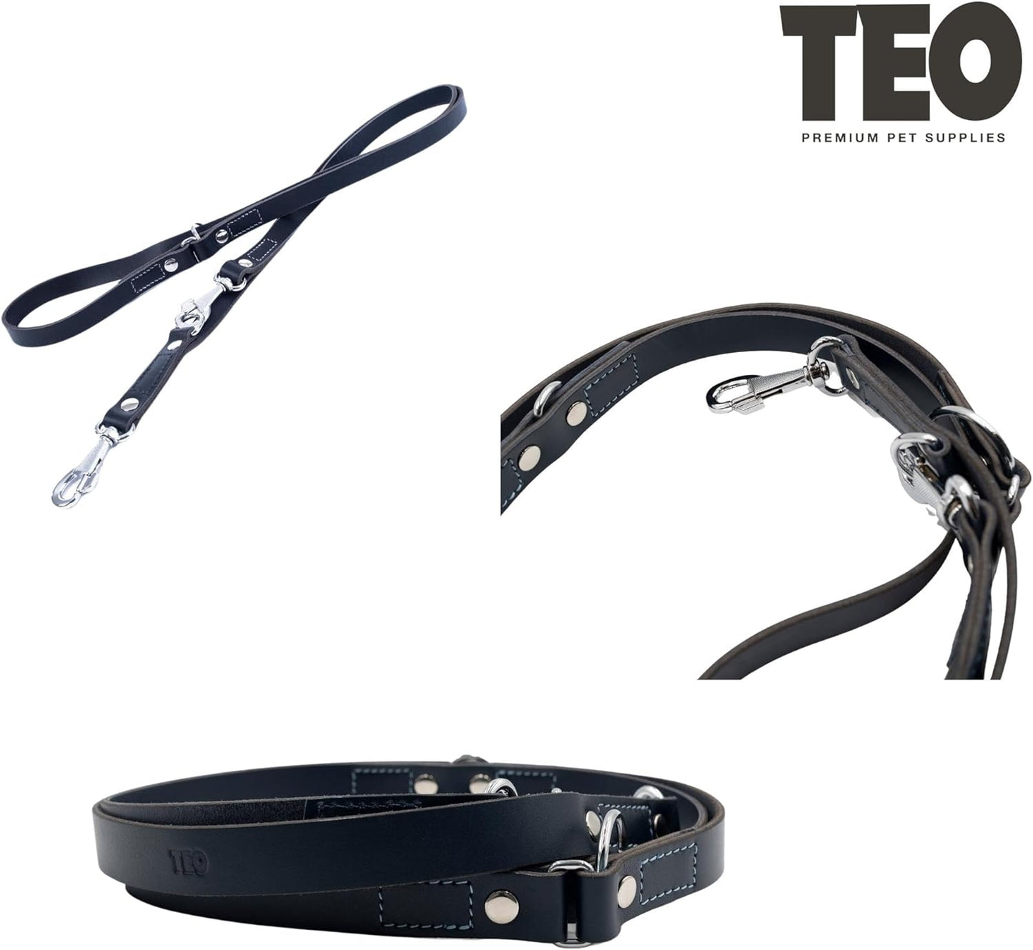 Leather Dog Leash – Adjustable & Durable, Black (M)