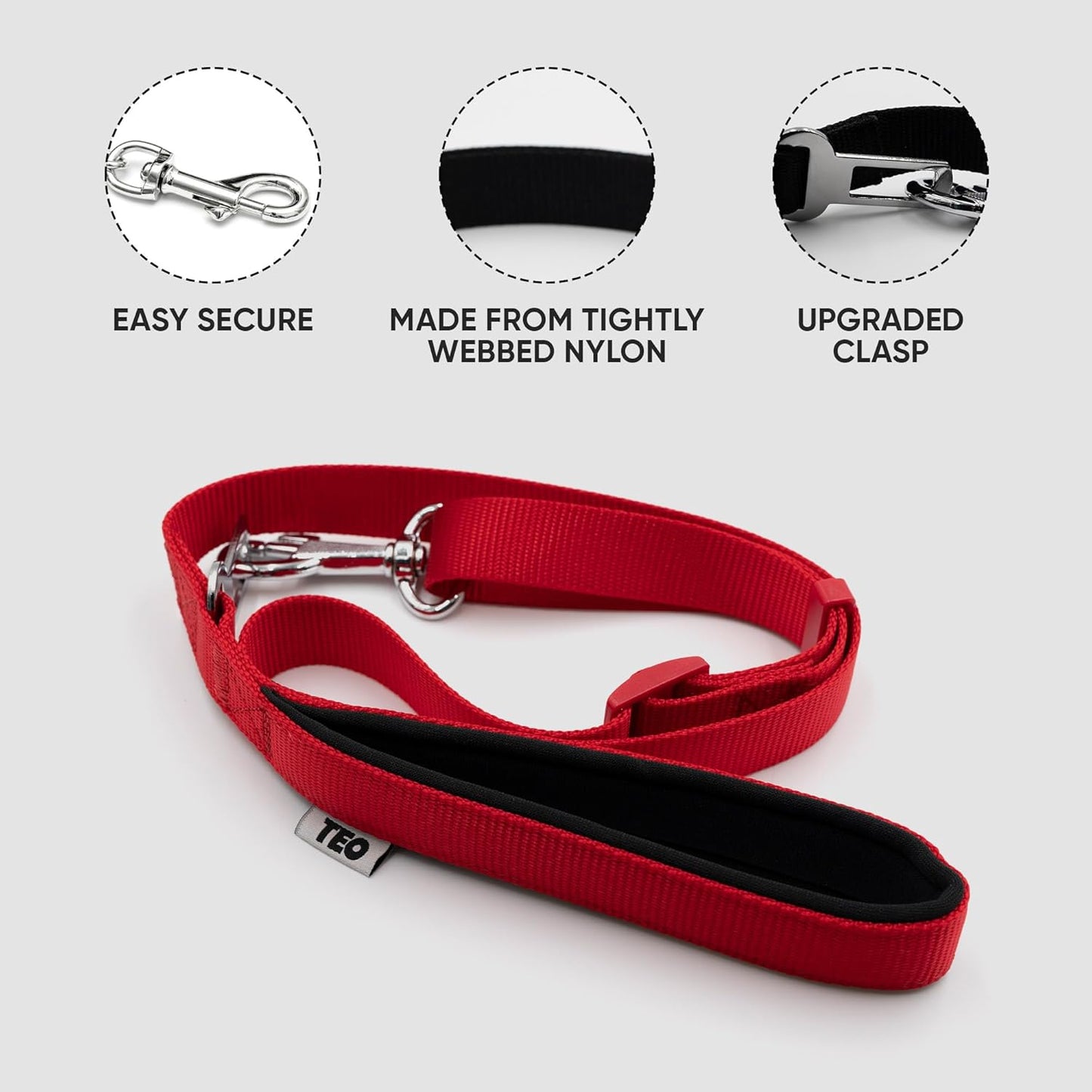 Comfort Webbing Dog Leash – Red, Single Handle (80–120 cm)