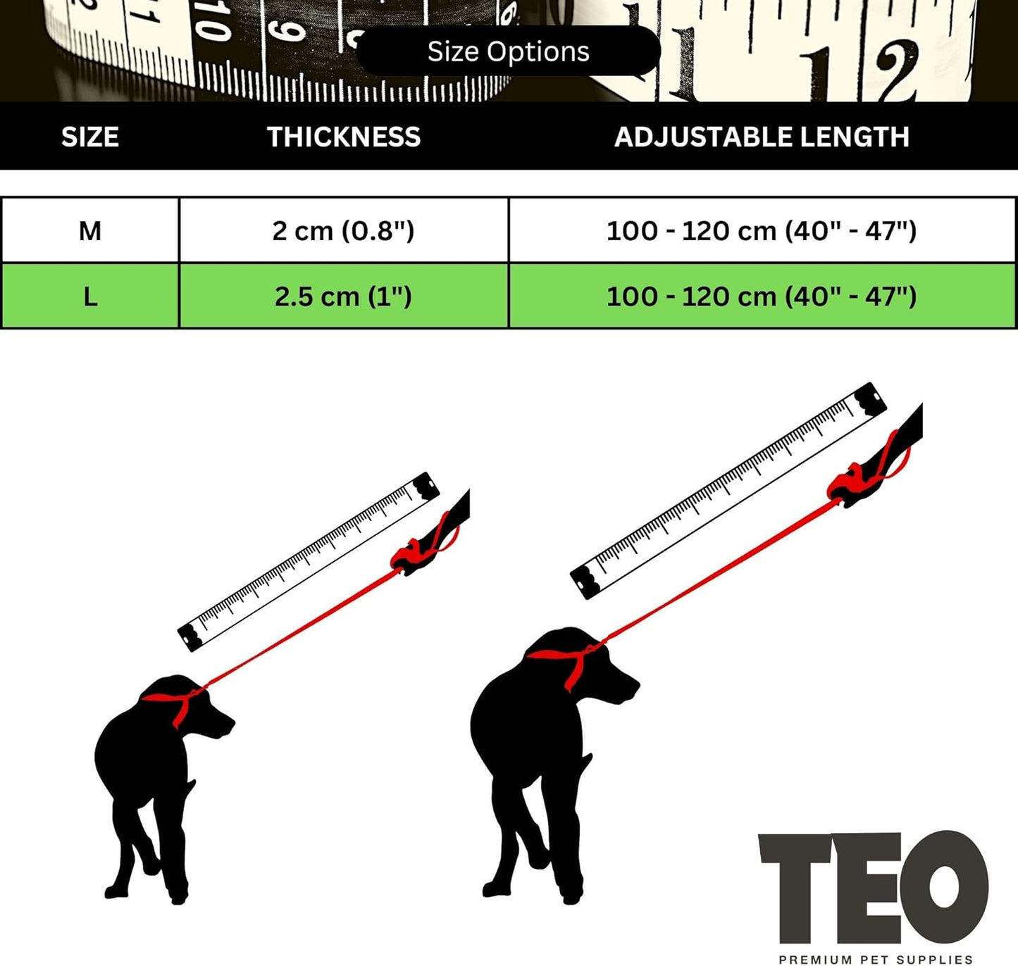 Leather Dog Leash – Adjustable & Durable, Black (M)