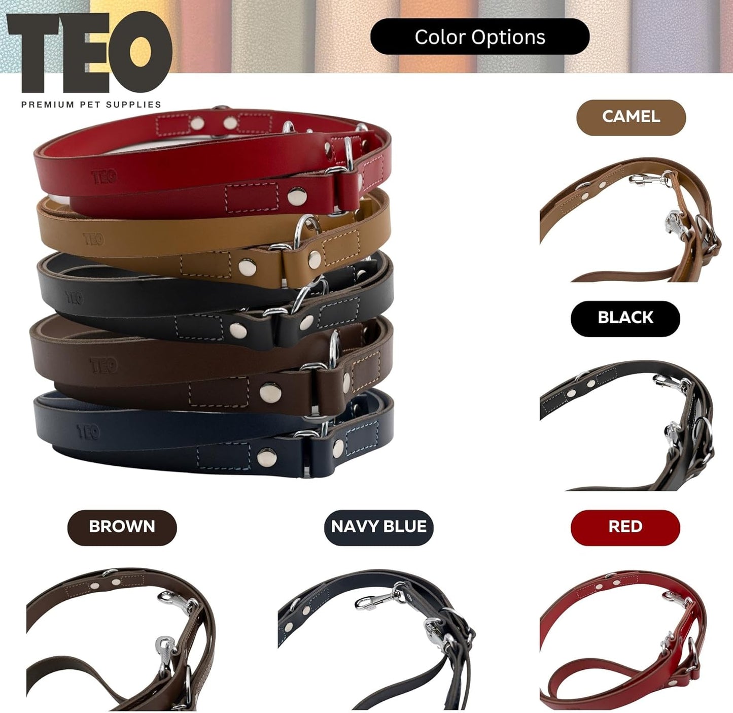 Leather Dog Leash – Adjustable & Durable, Black (M)