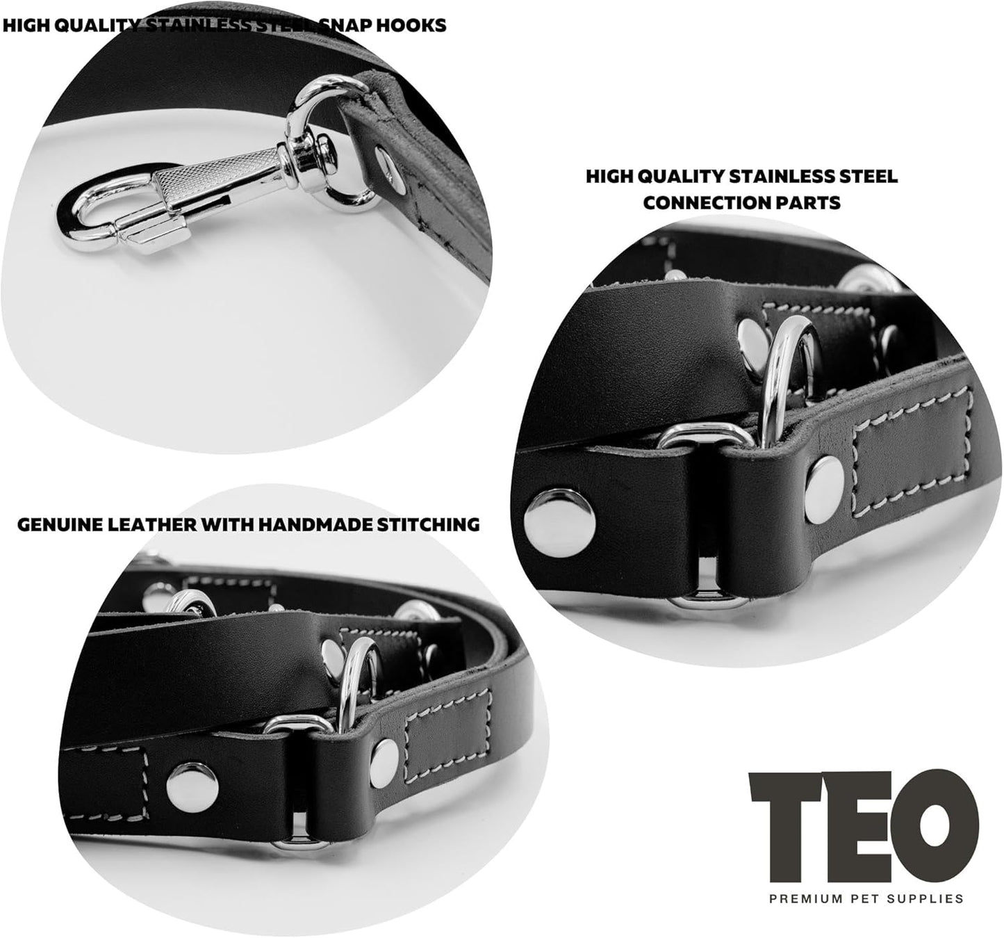 Leather Dog Leash – Adjustable & Durable, Black (M)