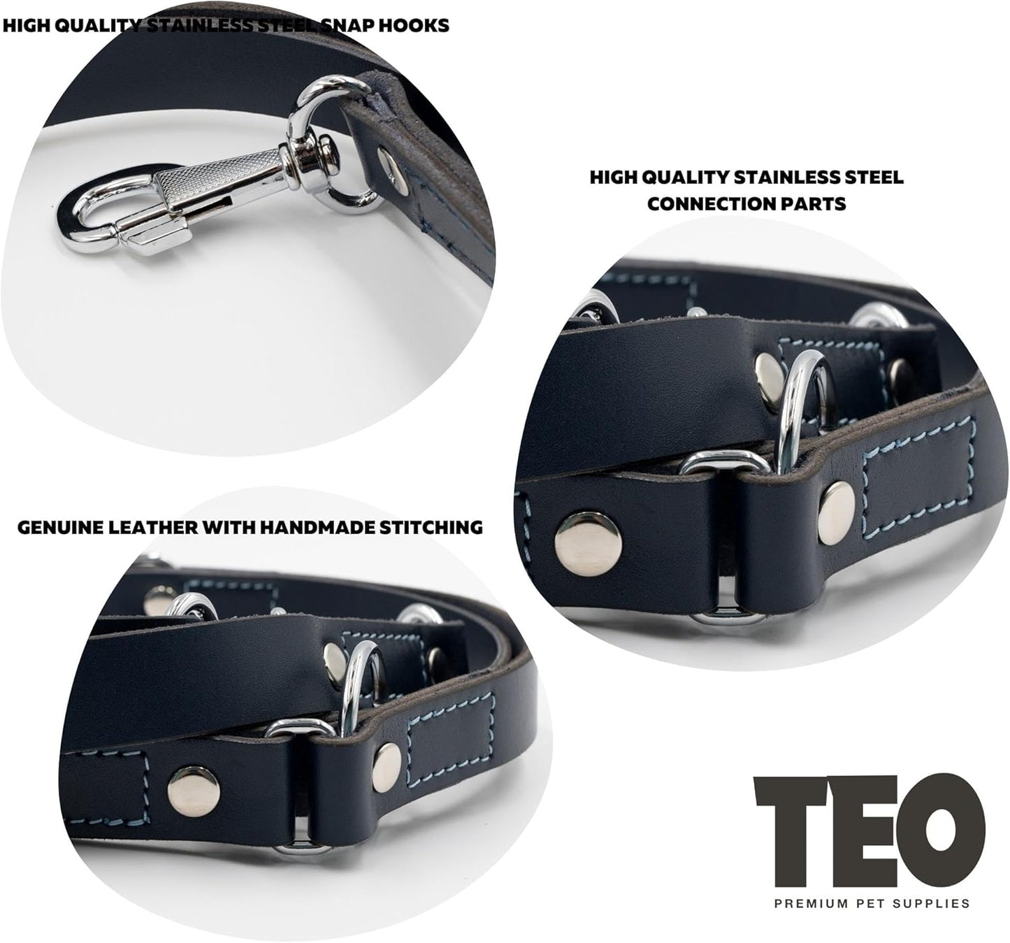 Leather Dog Leash – Adjustable & Durable, Black (M)