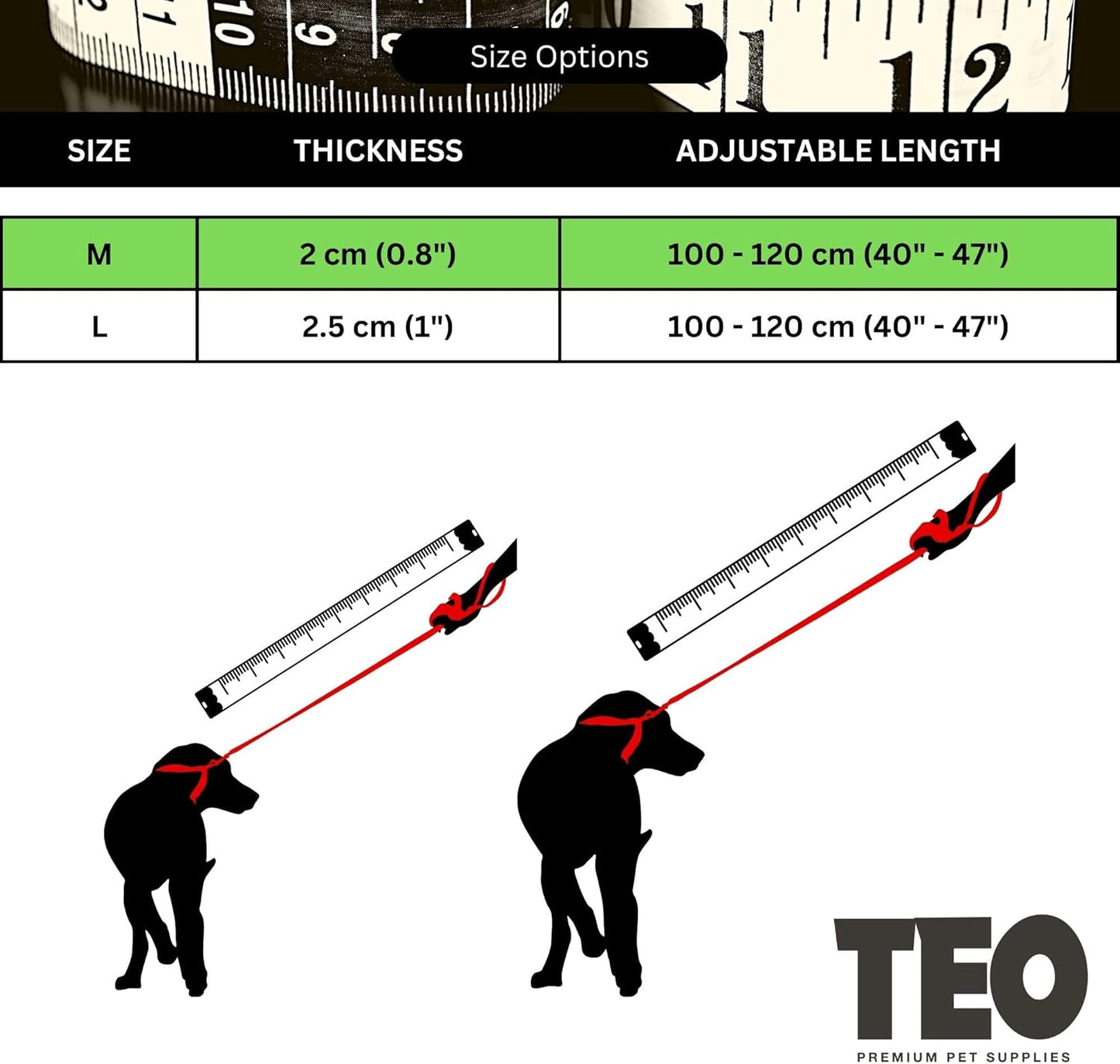 Leather Dog Leash – Adjustable & Durable, Black (M)