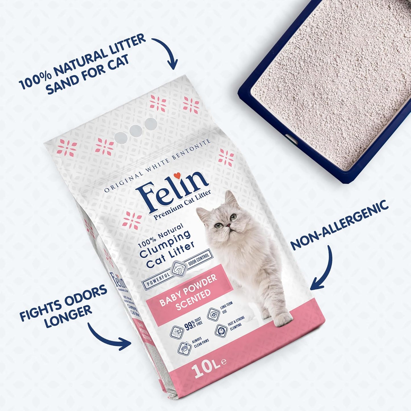 Felin Cat Litter – Natural Bentonite, Dust-Free, Clumping, 10L