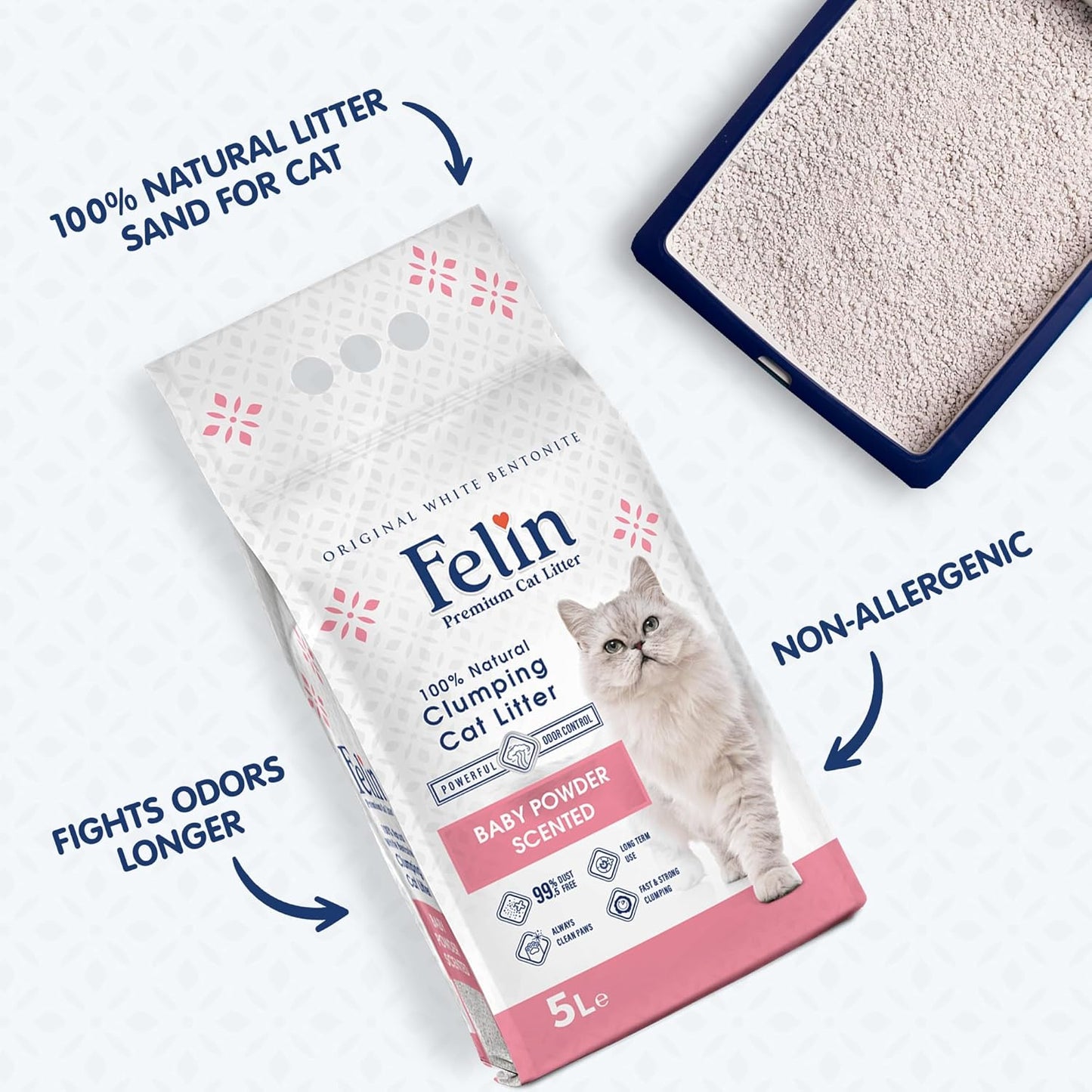 Felin Cat Litter – Natural Bentonite, Dust-Free, Clumping, 10L
