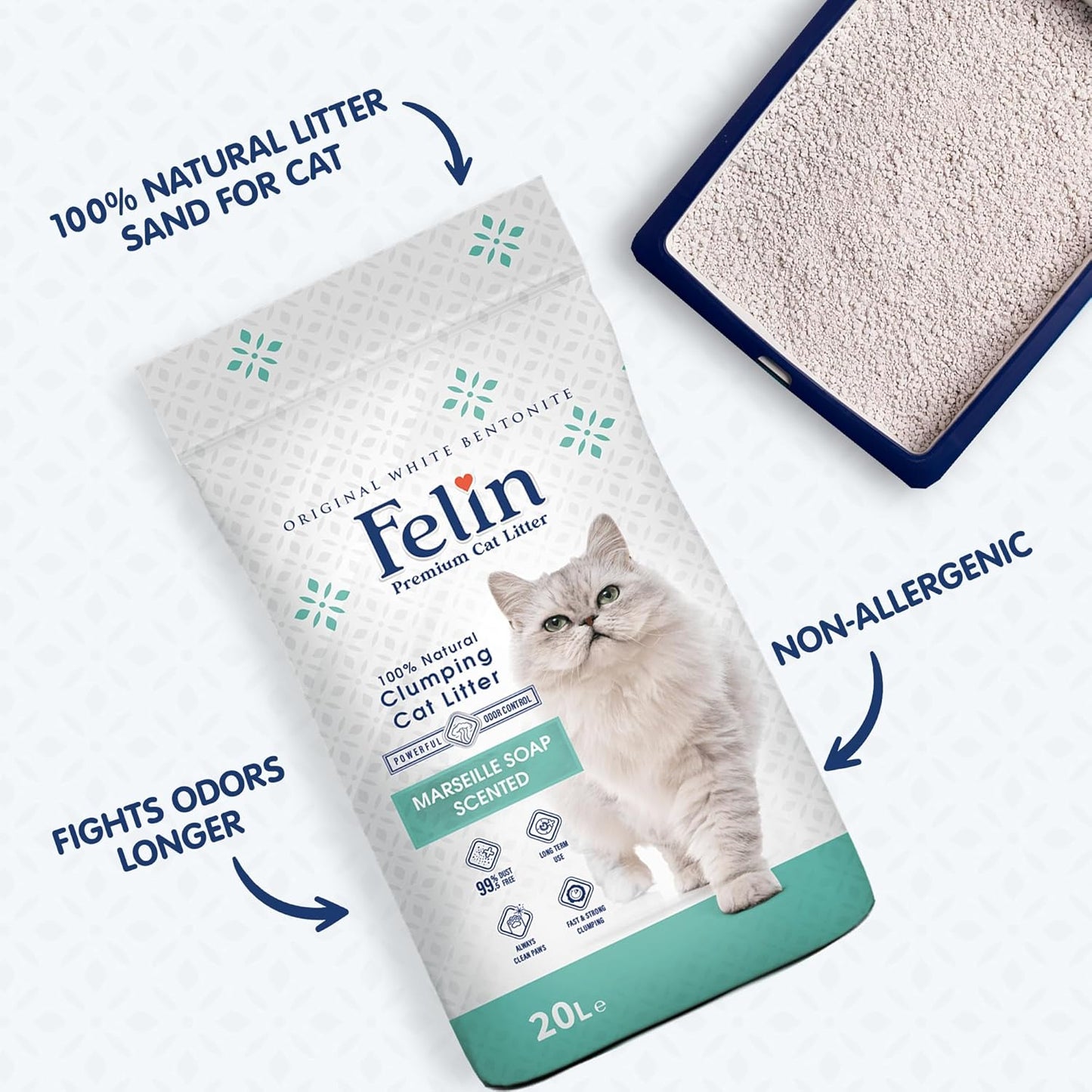 Felin Cat Litter – Natural Bentonite, Dust-Free, Clumping, 10L