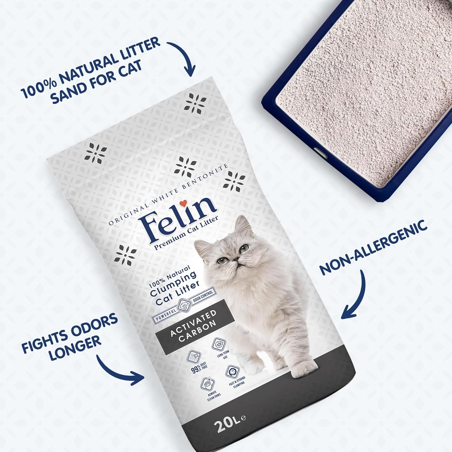 Felin Cat Litter – Natural Bentonite, Dust-Free, Clumping, 10L