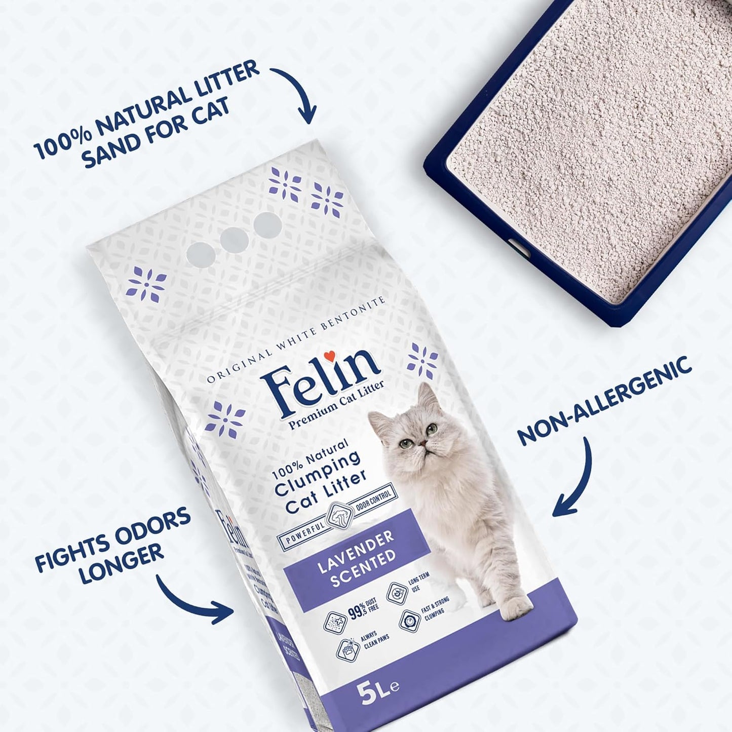 Felin Cat Litter – Natural Bentonite, Dust-Free, Clumping, 10L