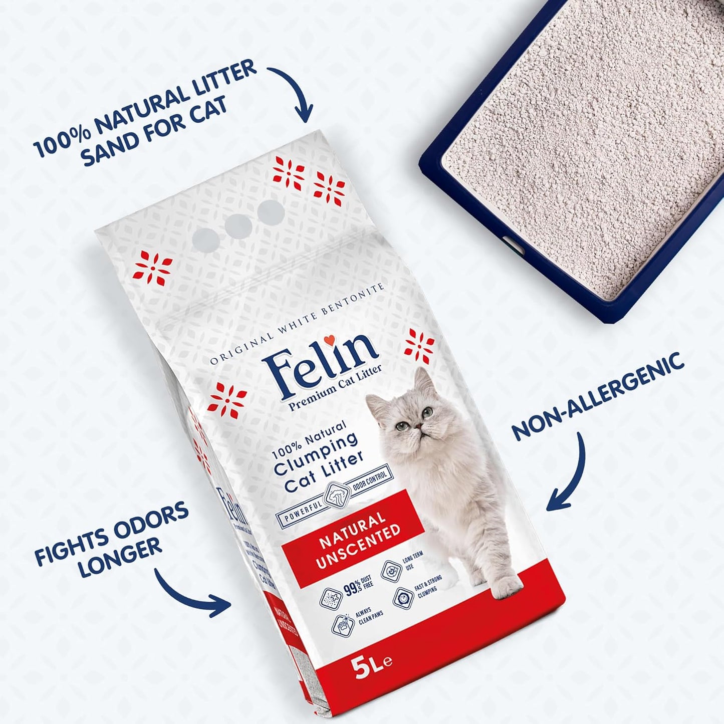 Felin Cat Litter – Natural Bentonite, Dust-Free, Clumping, 10L