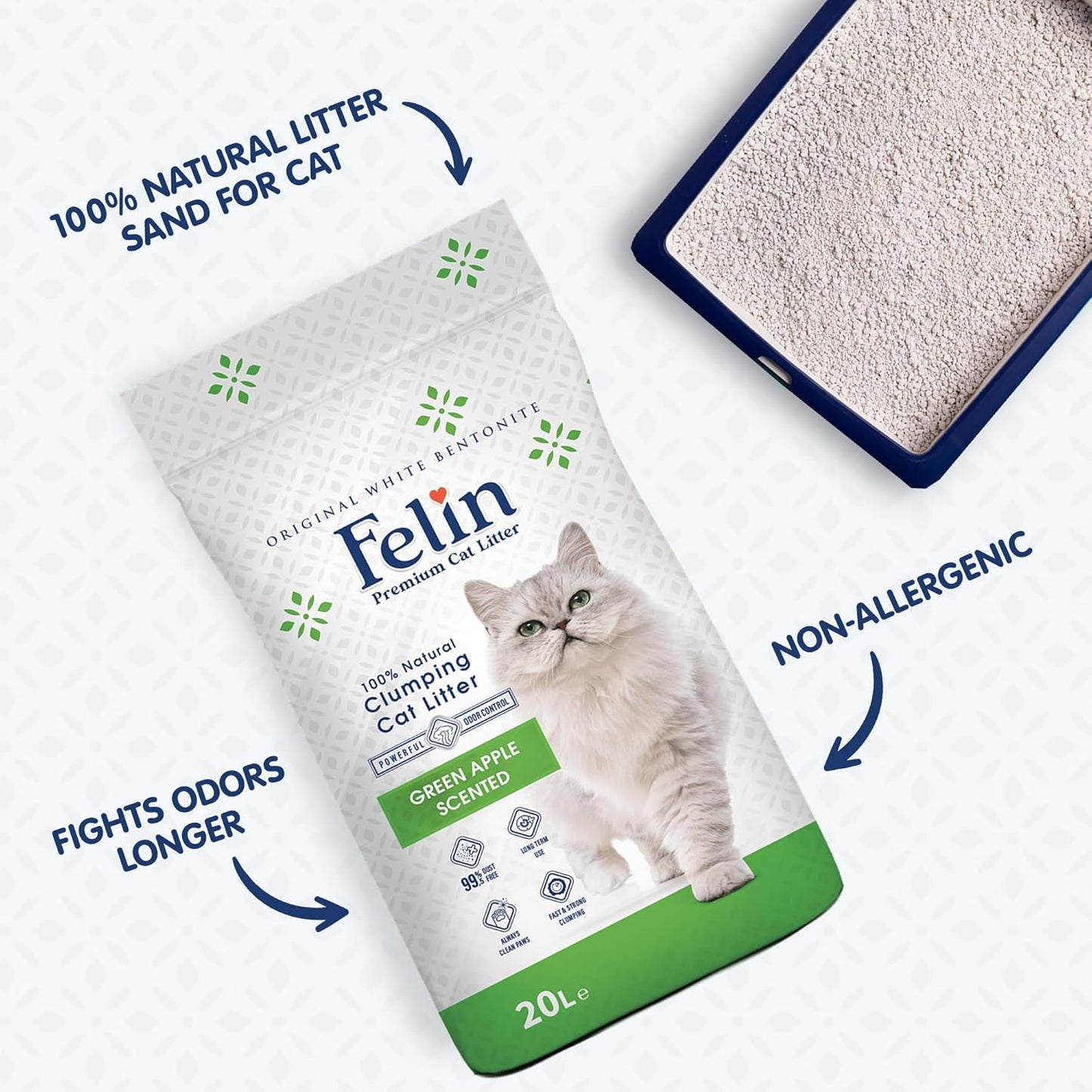 Felin Cat Litter – Natural Bentonite, Dust-Free, Clumping, 10L