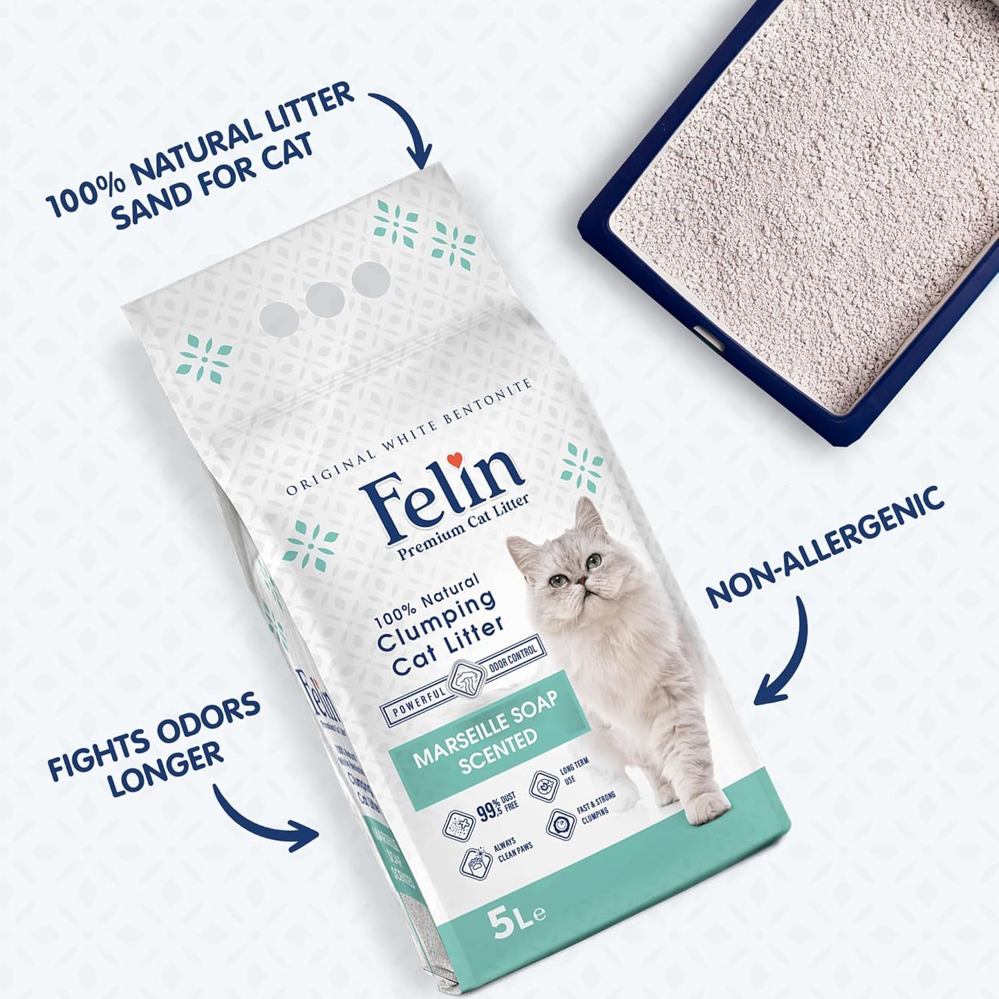 Felin Cat Litter – Natural Bentonite, Dust-Free, Clumping, 10L