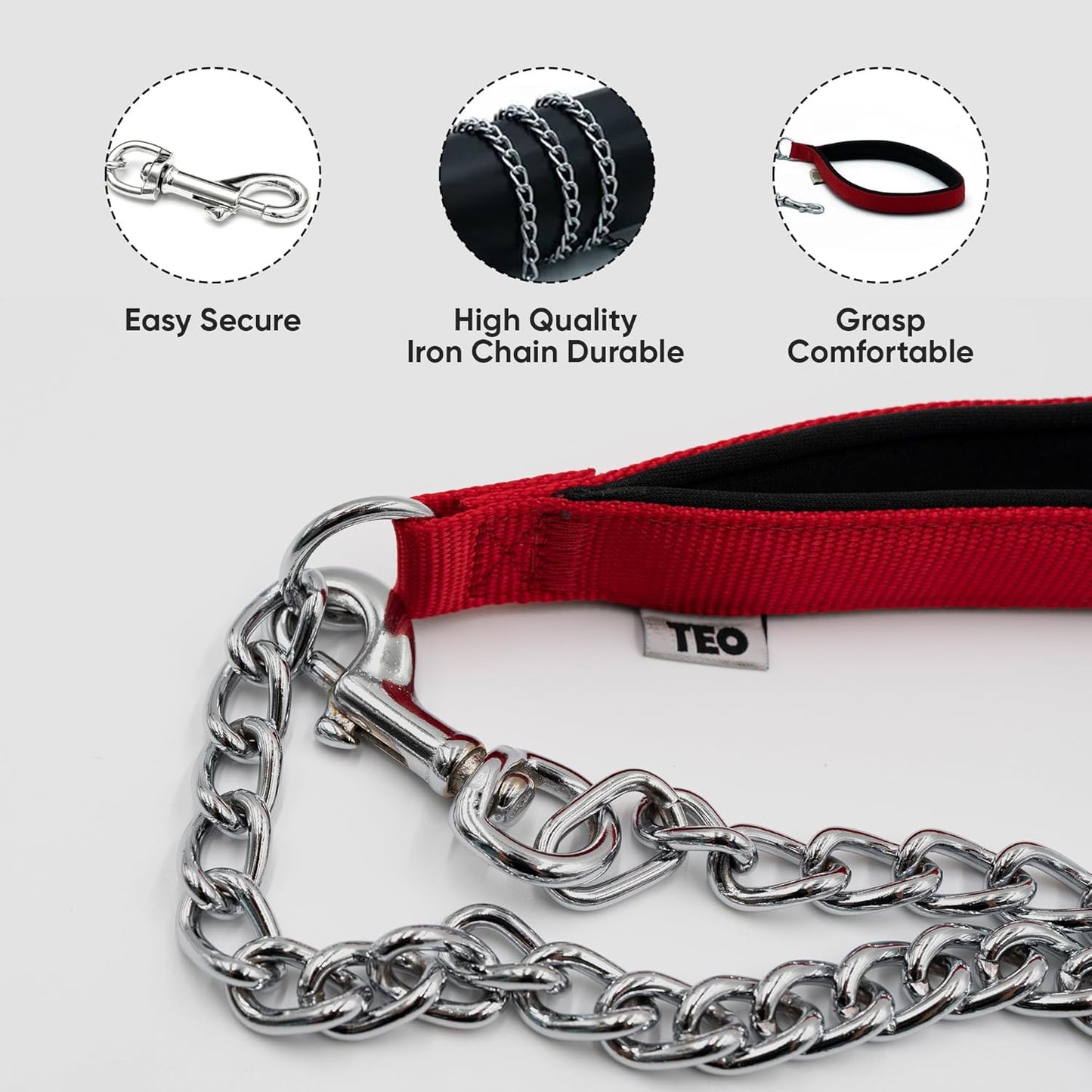 Comfort Webbing Dog Chain Leash – Heavy-Duty Metal Leash (110 cm)