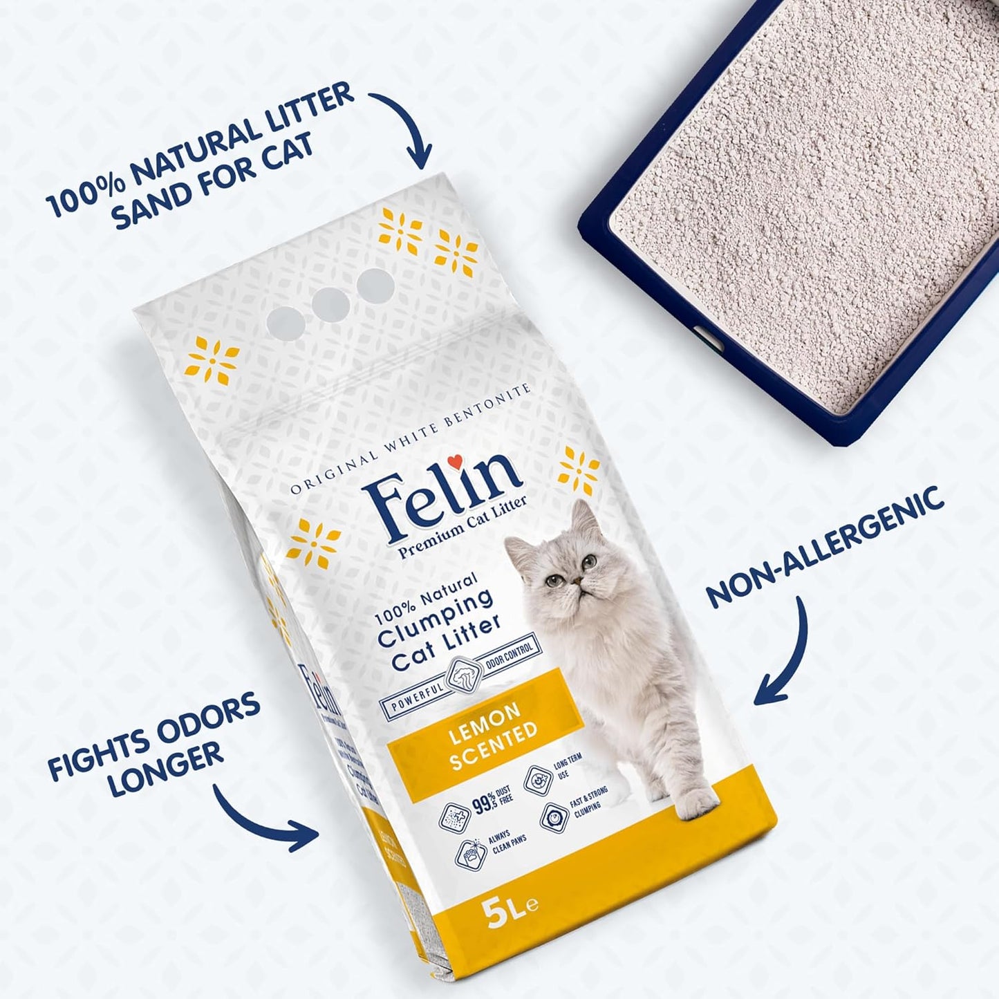 Felin Cat Litter – Natural Bentonite, Dust-Free, Clumping, 10L
