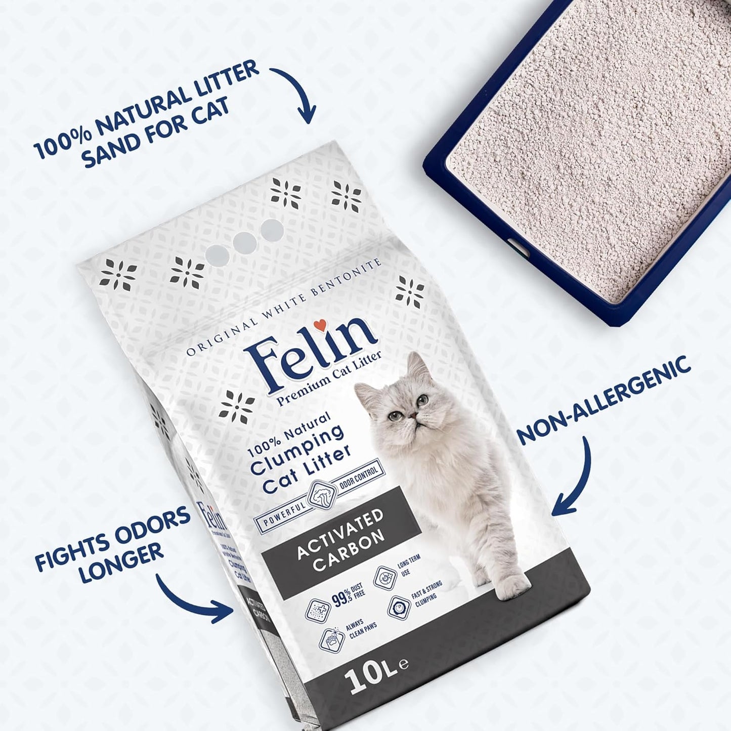 Felin Cat Litter – Natural Bentonite, Dust-Free, Clumping, 10L