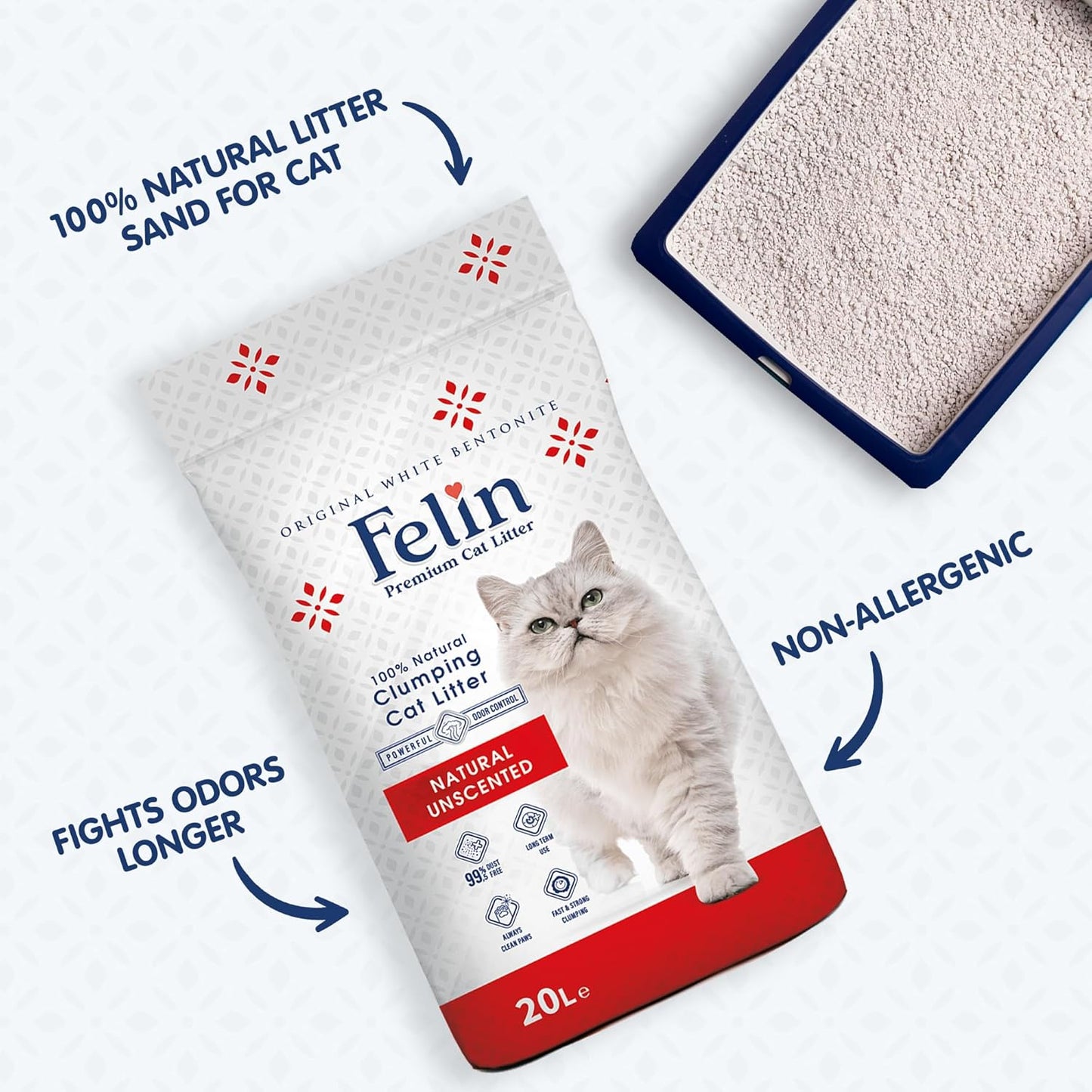 Felin Cat Litter – Natural Bentonite, Dust-Free, Clumping, 10L