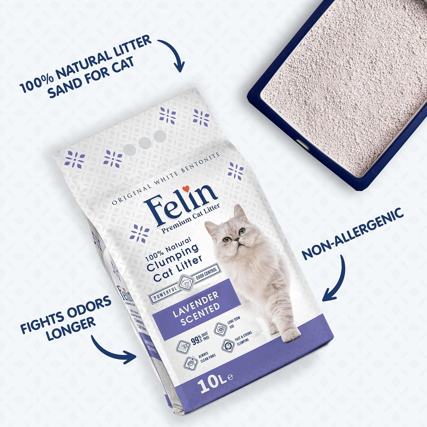 Felin Cat Litter – Natural Bentonite, Dust-Free, Clumping, 10L