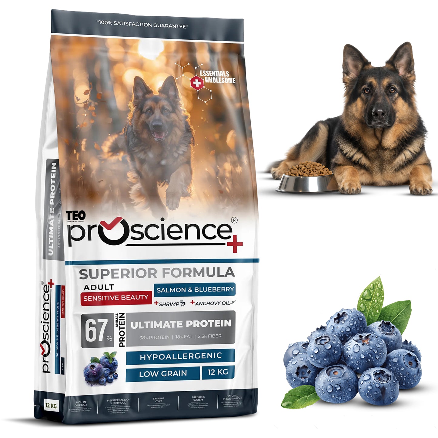 Teo Premium Proscience Mini Puppy Lamb & Blueberry Dog Food 2KG, 78% Animal Protein, Hypoallergenic Low-Grain Formula, DHA & Fish Oil for Brain Development, Healthy Growth for Small Breed Puppies